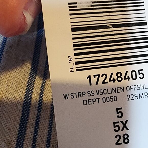 5X 28W Torrid Blue Stripe Linen Blend Smocked Waist Off Shoulder Crop Top Puff - Picture 4 of 7